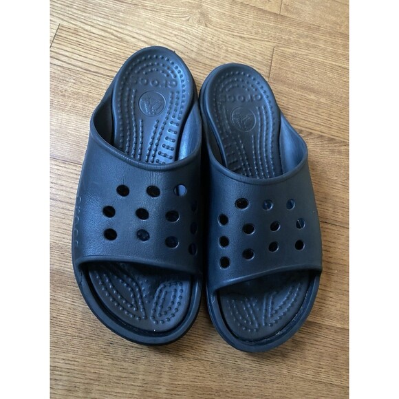Crocs Sandals Men Size 12 Baya Summer Slides Black Rubber Slip On Comfort EUC